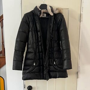 Laundry by Design Black Puffer Coat with Fur Trim